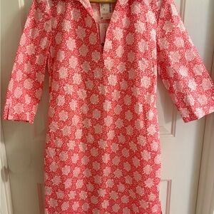 Vintage Tibi Coral and White Floral Collared long sleeve  Shirt Dress